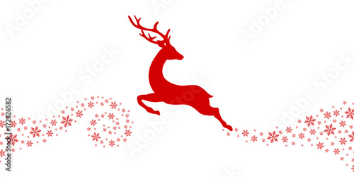 Flying Reindeer With Snowflakes Swirl Red