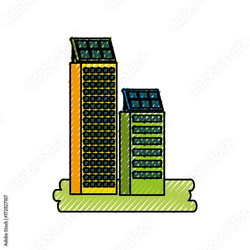 green energy urban ecology nature house or business building with solar panel vector illustration