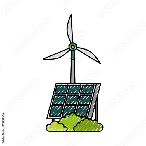 solar panel windmill alternative energy sources vector illustration