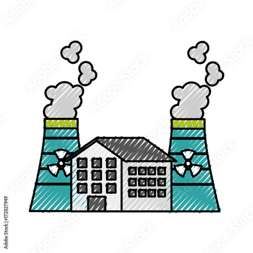 industrial the nuclear power plant and factory reactor tower vector illustration