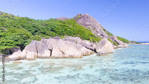 Aerial view of Anse Source D'argent in La Digue - Seychelles Islands