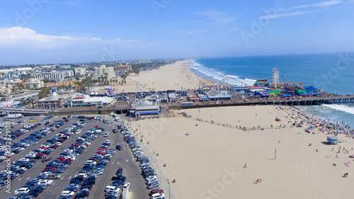 SANTA MONICA, CA - AUGUST 2ND, 2017: Santa Monica pier and parking from high viewpoint. This is a major attraction in Los Angeles area