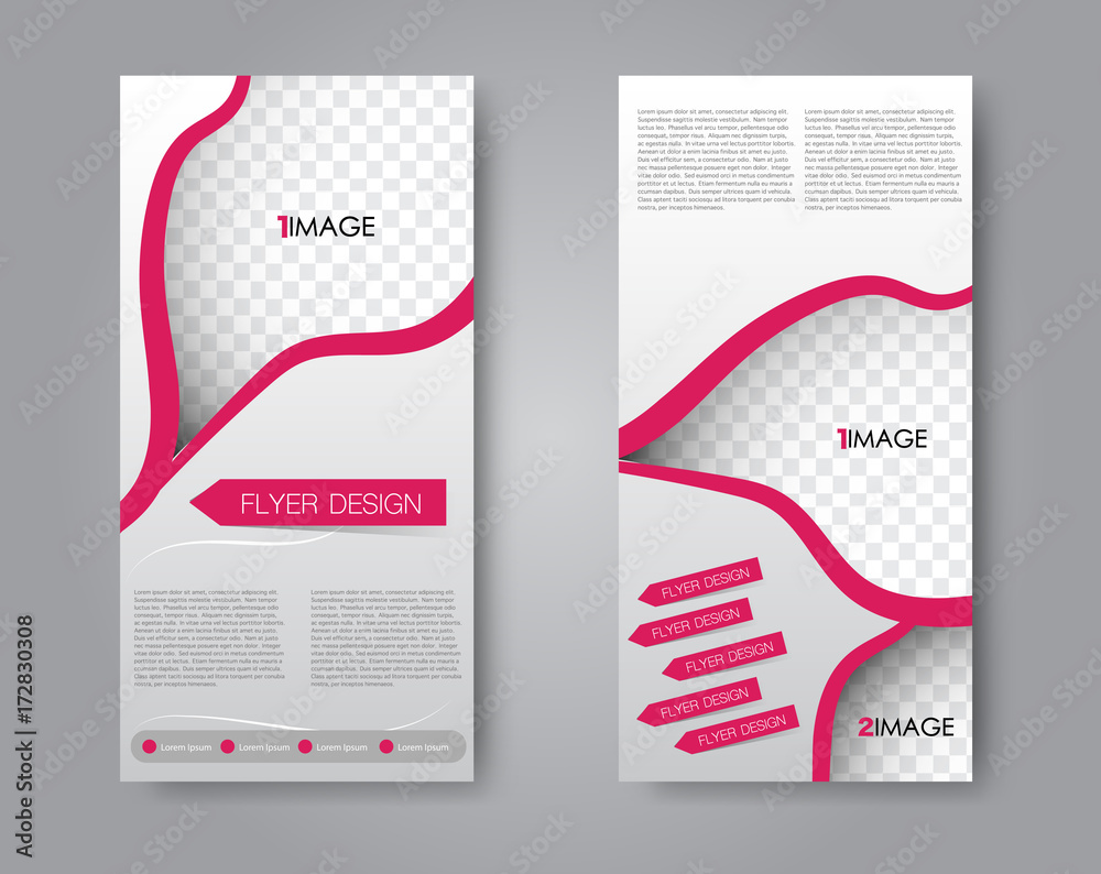 Skinny flyer or leaflet design. Set of two side brochure template or banner. Pink color. Vector illustration. Skinny flyer or leaflet design. Set of two side brochure template or banner. Pink color. Vector illustration.