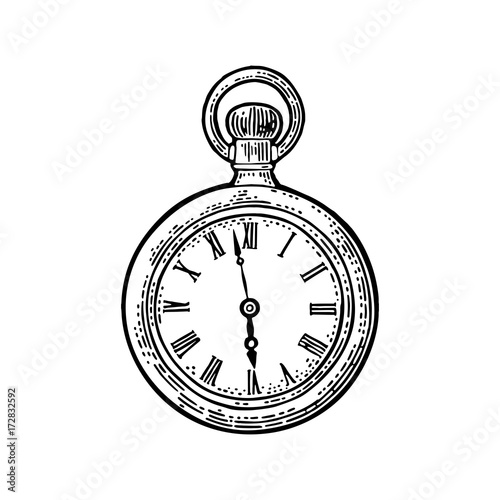 Antique pocket watch. Vector vintage engraved on white background.