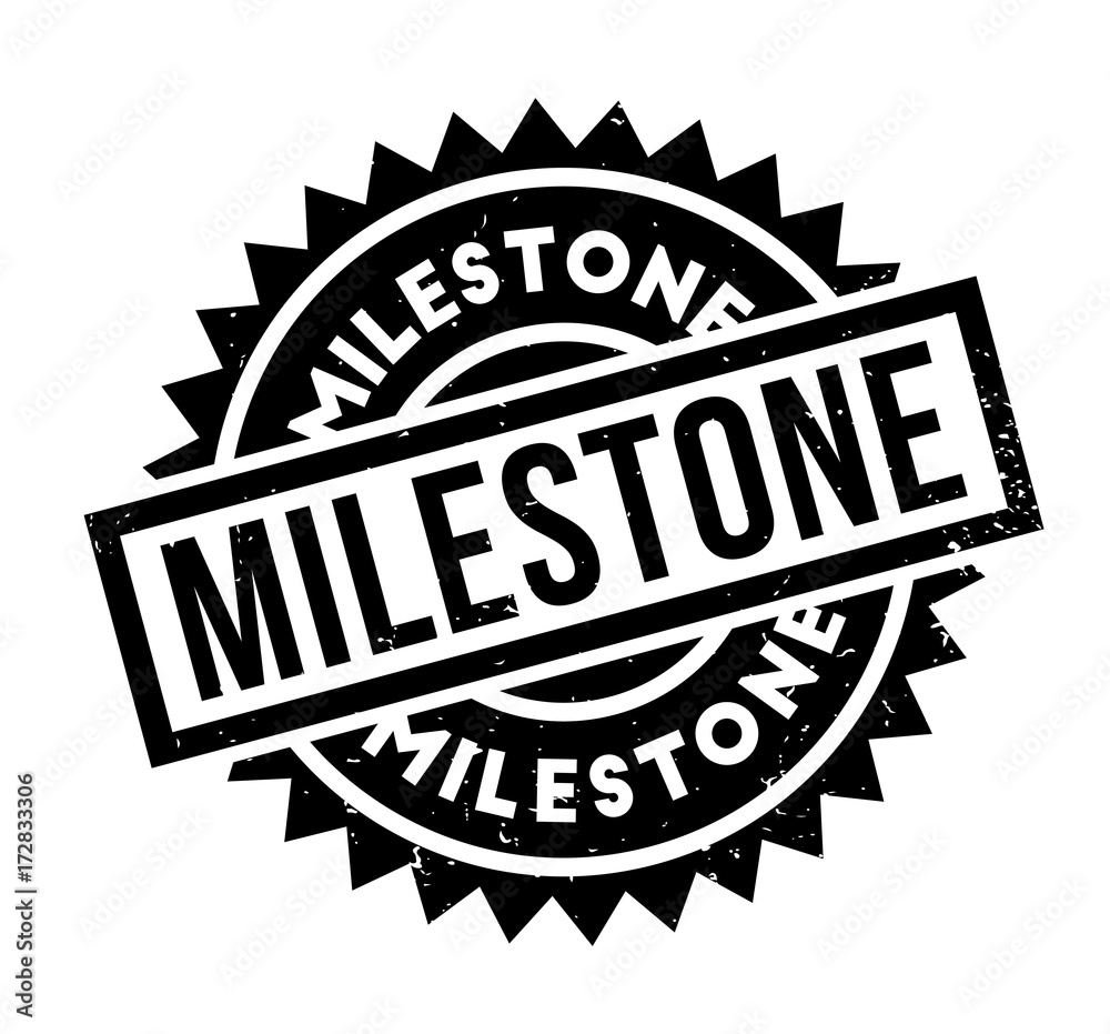 Milestone rubber stamp. Grunge design with dust scratches. Effects can be easily removed for a clean, crisp look. Color is easily changed.