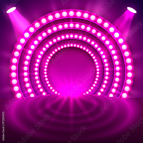 Show light podium purple background. Vector illustration