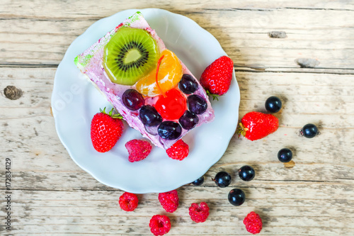Sweet cake with berries and fruits