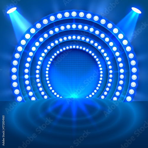 Show light podium blue background. Vector illustration