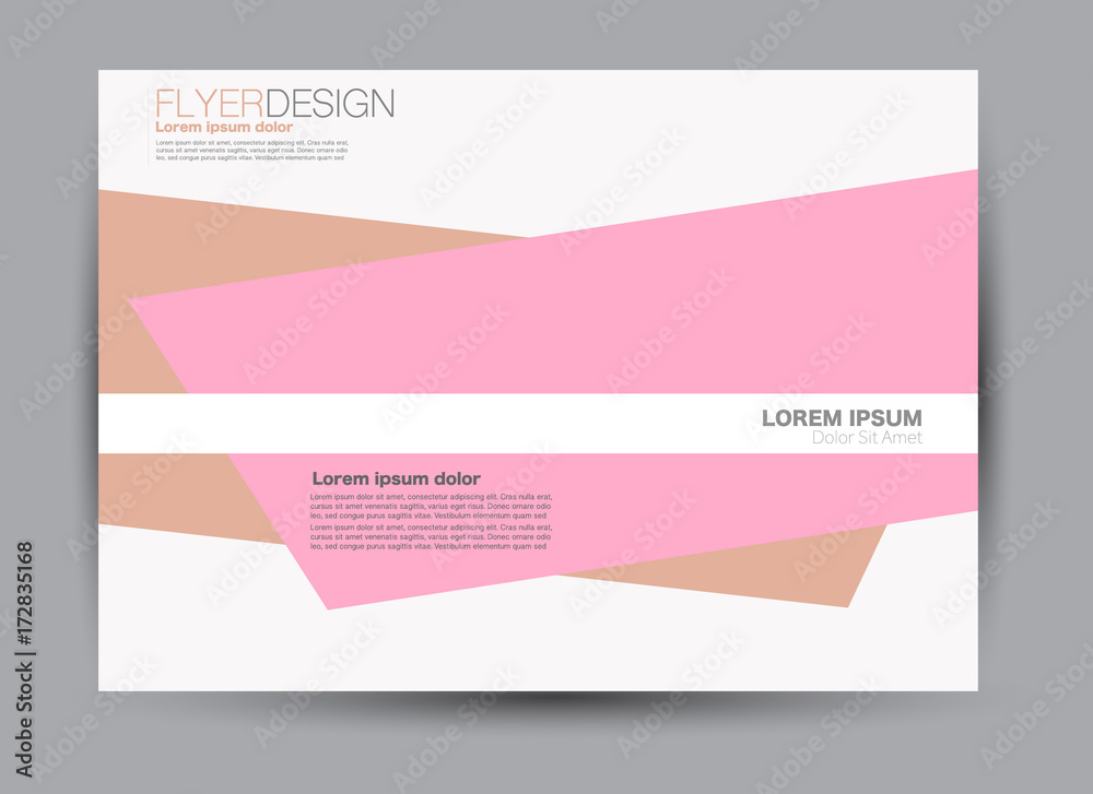Fototapeta premium Flyer, brochure, billboard template design landscape orientation for education, presentation, website. Pink and brown color. Editable vector illustration.