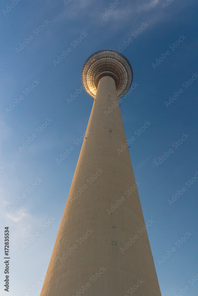 The Berlin Fernsehturm from upclose, vertical shot The Berlin Fernsehturm from upclose, vertical shot