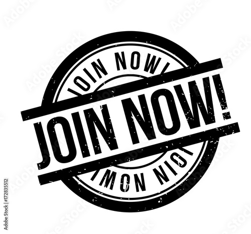 Join Now rubber stamp. Grunge design with dust scratches. Effects can be easily removed for a clean, crisp look. Color is easily changed.