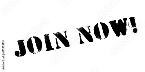 Join Now rubber stamp. Grunge design with dust scratches. Effects can be easily removed for a clean, crisp look. Color is easily changed.