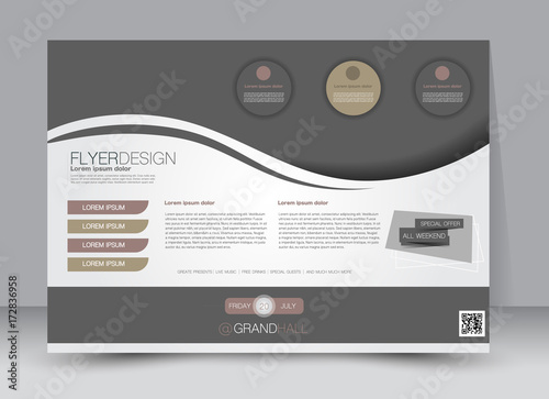 Flyer, brochure, billboard template design landscape orientation for education, presentation, website. Brown color. Editable vector illustration.