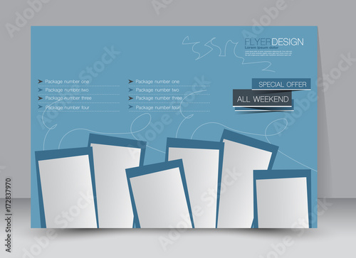 Flyer, brochure, billboard template design landscape orientation for education, presentation, website. Blue color. Editable vector illustration.