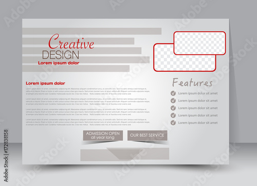 Flyer, brochure, billboard template design landscape orientation for education, presentation, website. Red color. Editable vector illustration.
