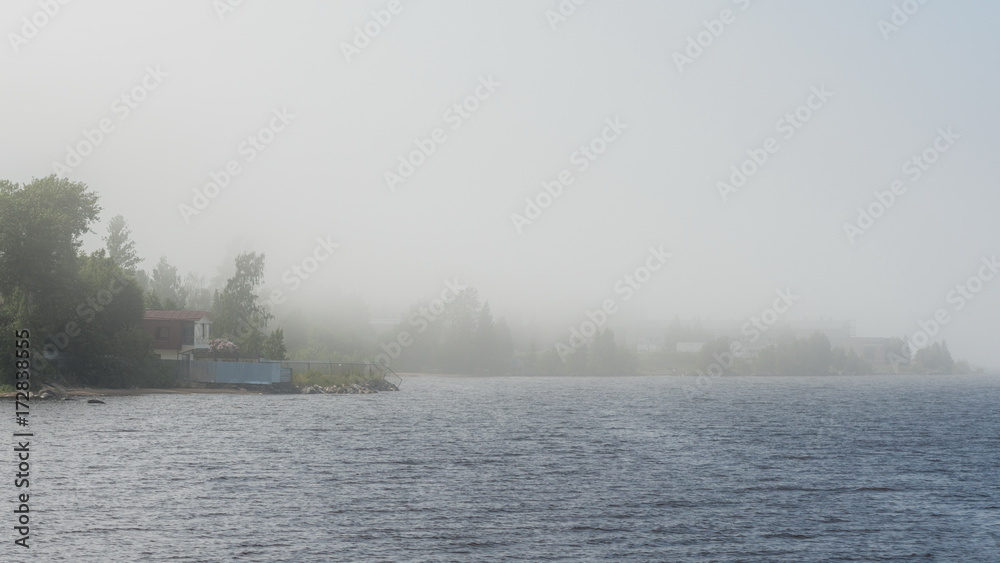 The embankment of Petrozavodsk in the fog