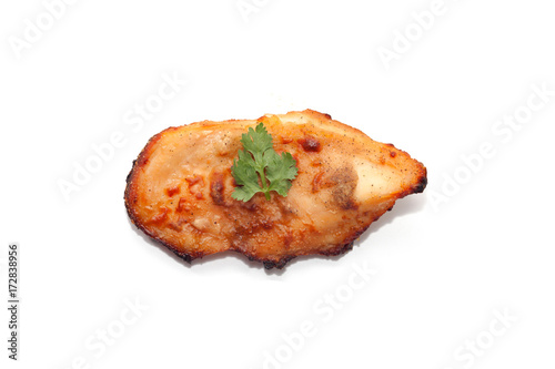 Roast chicken breast isolated on white background © moxumbic