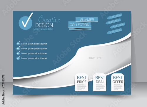 Flyer, brochure, billboard template design landscape orientation for education, presentation, website. Blue color. Editable vector illustration.