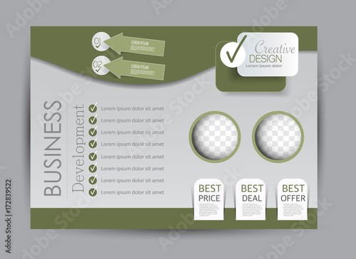 Flyer, brochure, billboard template design landscape orientation for education, presentation, website. Green color. Editable vector illustration.