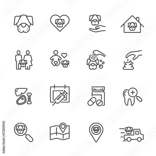 Dog is my best friend, Simple thin line icons set. Vector icon design