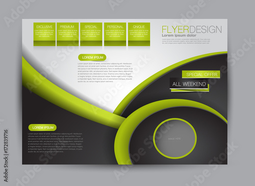 Flyer, brochure, billboard template design landscape orientation for education, presentation, website. Black and green color. Editable vector illustration.