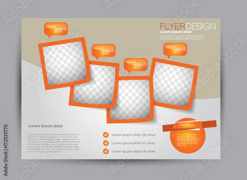 Flyer, brochure, billboard template design landscape orientation for education, presentation, website. Orange color. Editable vector illustration.