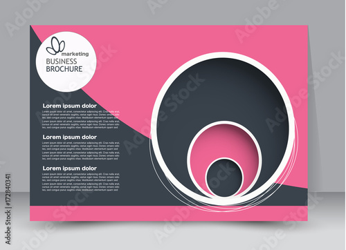 Pink and grey landscape wide flyer or brochure template. Billboard abstract background design. Business, education, presentation, advertisement concept. Vector illustration.