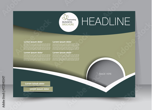 Green landscape wide flyer or brochure template. Billboard abstract background design. Business, education, presentation, advertisement concept. Vector illustration.