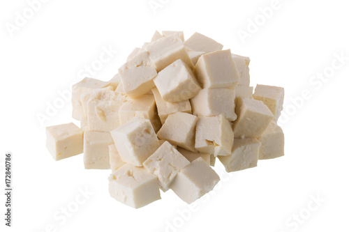 soy cheese tofu diced isolated on white background
