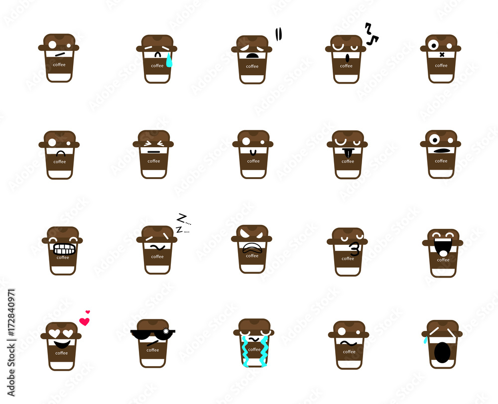 vector emoji coffee set.Cartoon set coffee smile vector emoji coffee set.Cartoon set coffee smile