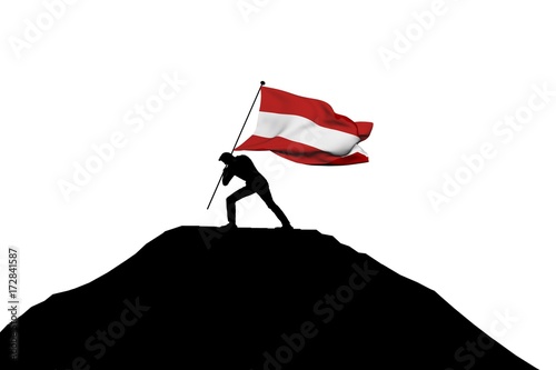 Tableau sur toile Austria flag being pushed into mountain top by a male silhouette