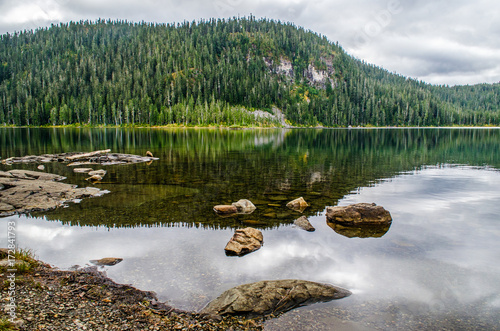 Lake Helen macKenzie, Strathcona National Park, vancouver Island BC, reflections of tree line