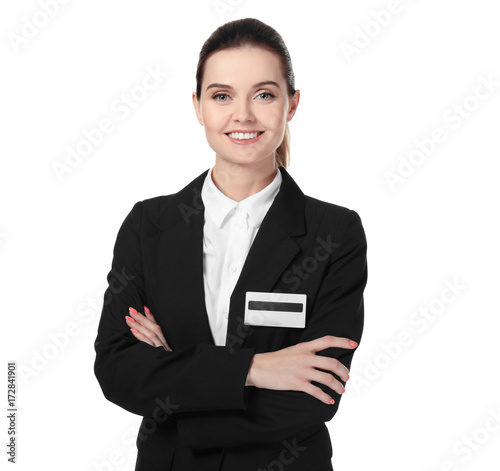 Female receptionist on white background photo