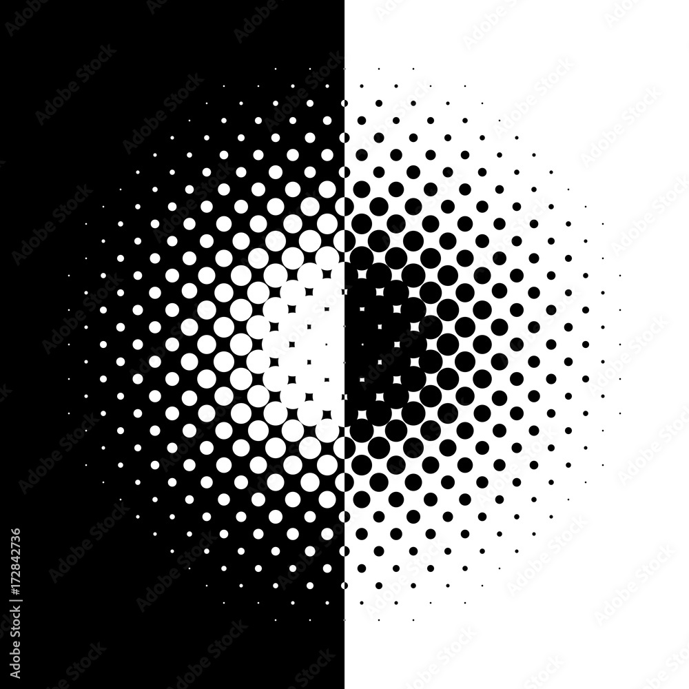 Circle gradient halftone dots background. Pop art template. Half black and half white. Stock Vector | Adobe Stock Circle gradient halftone dots background. Pop art template. Half black and half white. Stock Vector | Adobe Stock