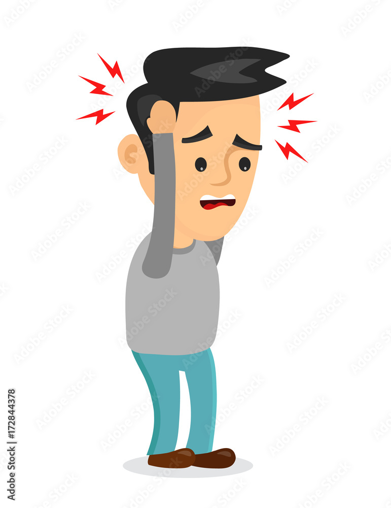 Vector flat illustration icon man with a headache, compassion fatigue ...