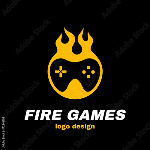 Fire games vector icon illustration template logo design. joystick in fire. Hot game, gamepad, gamer concept