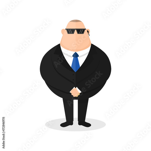 Strong bodyguard, security guard. Young sick man cough. Vector modern flat style cartoon character illustration icon design. Isolated on white background. Save concept