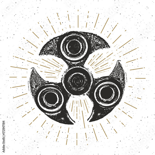 Spinner vintage label, Hand drawn sketch, grunge textured retro badge, typography design t-shirt print, vector illustration