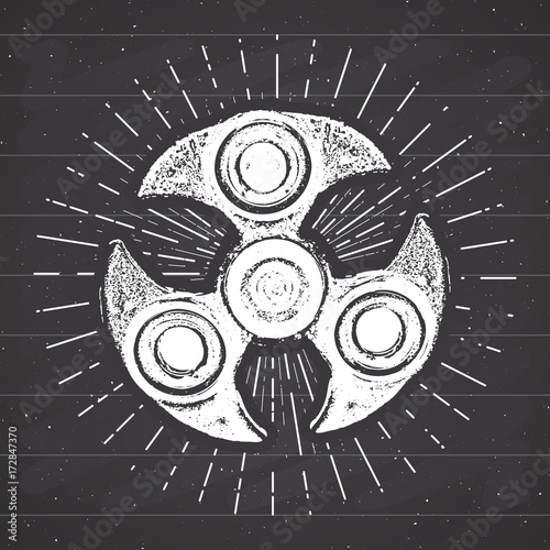 Spinner vintage label, Hand drawn sketch, grunge textured retro badge, typography design t-shirt print, vector illustration on chalkboard background