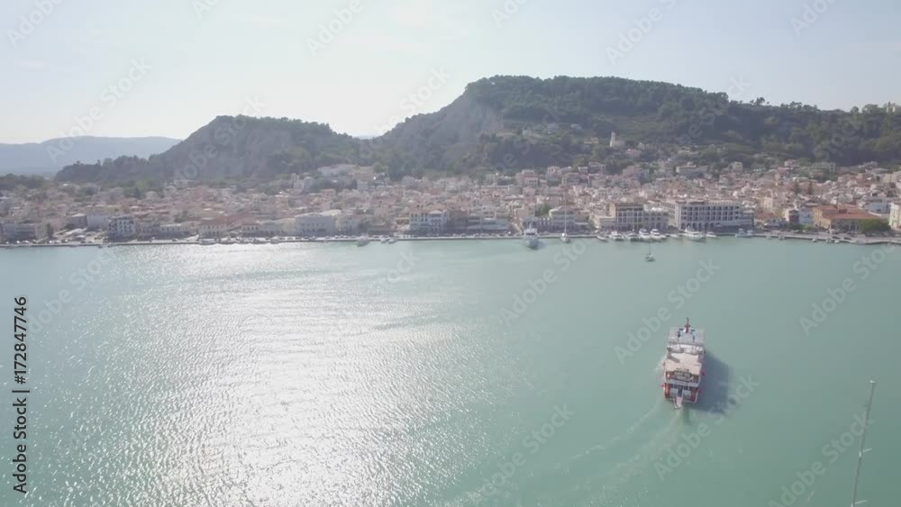 4K (UHD) Aerial  view of Zakynthos city in  Zante island, in Greece - log
