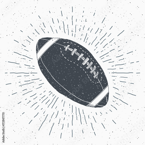 Football, rugby ball vintage label, Hand drawn sketch, grunge textured retro badge, typography design t-shirt print, vector illustration
