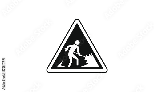 Men working warning information sign