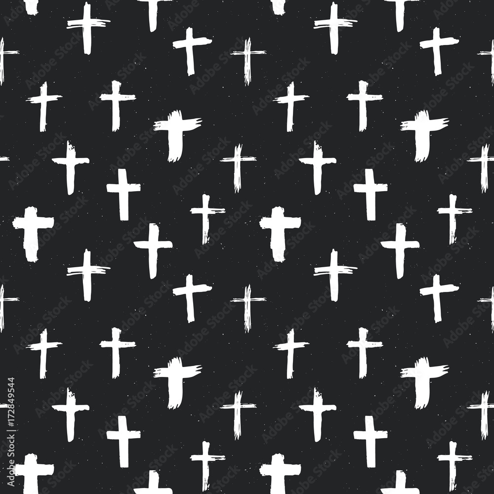 Cross symbols seamless pattern grunge hand drawn Christian crosses, religious signs icons, crucifix symbol vector illustration
