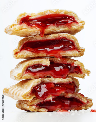 Stack of gooey cherry pies photo