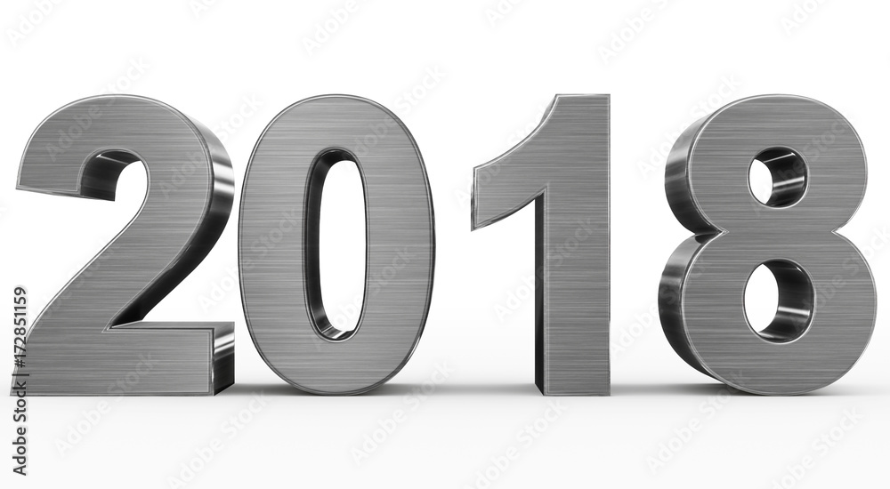 year 2018 metal 3d numbers isolated on white year 2018 metal 3d numbers isolated on white