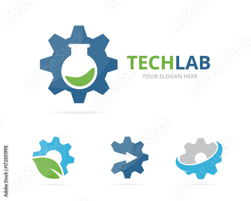 Set of gear logo combination. Mechanic and lab symbol or icon. Unique industrial and science, laboratory logotype design template.