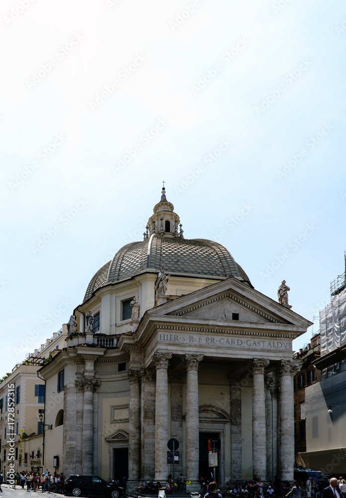 Facade of the Catholic church called Chiesa di Santa Maria dei Miracoli seen from the town square, in Italian 