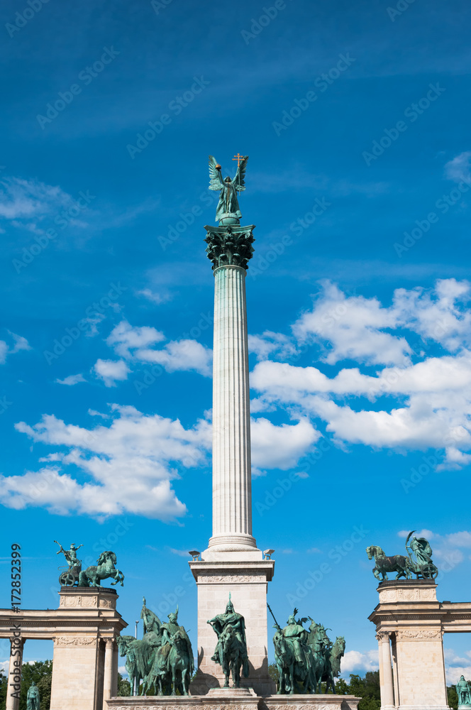 Millennium monument at the Heroes Square in Budapest, Hungary