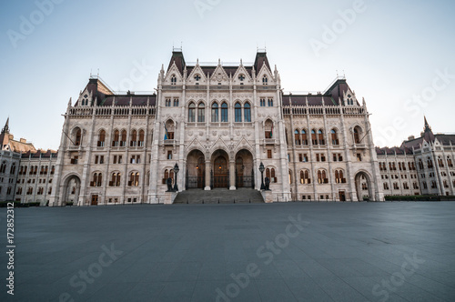 Square in front of the Parliament building in Budapest, Hungary