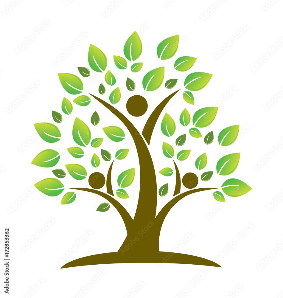 Tree green teamwork figures icon vector